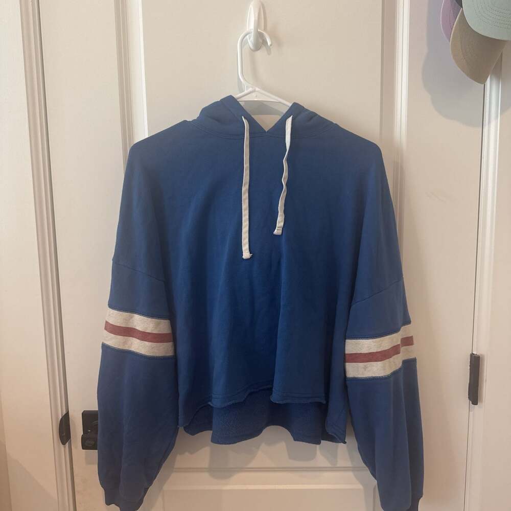 American Eagle Cropped Oversized Pullover Hoodie Blue